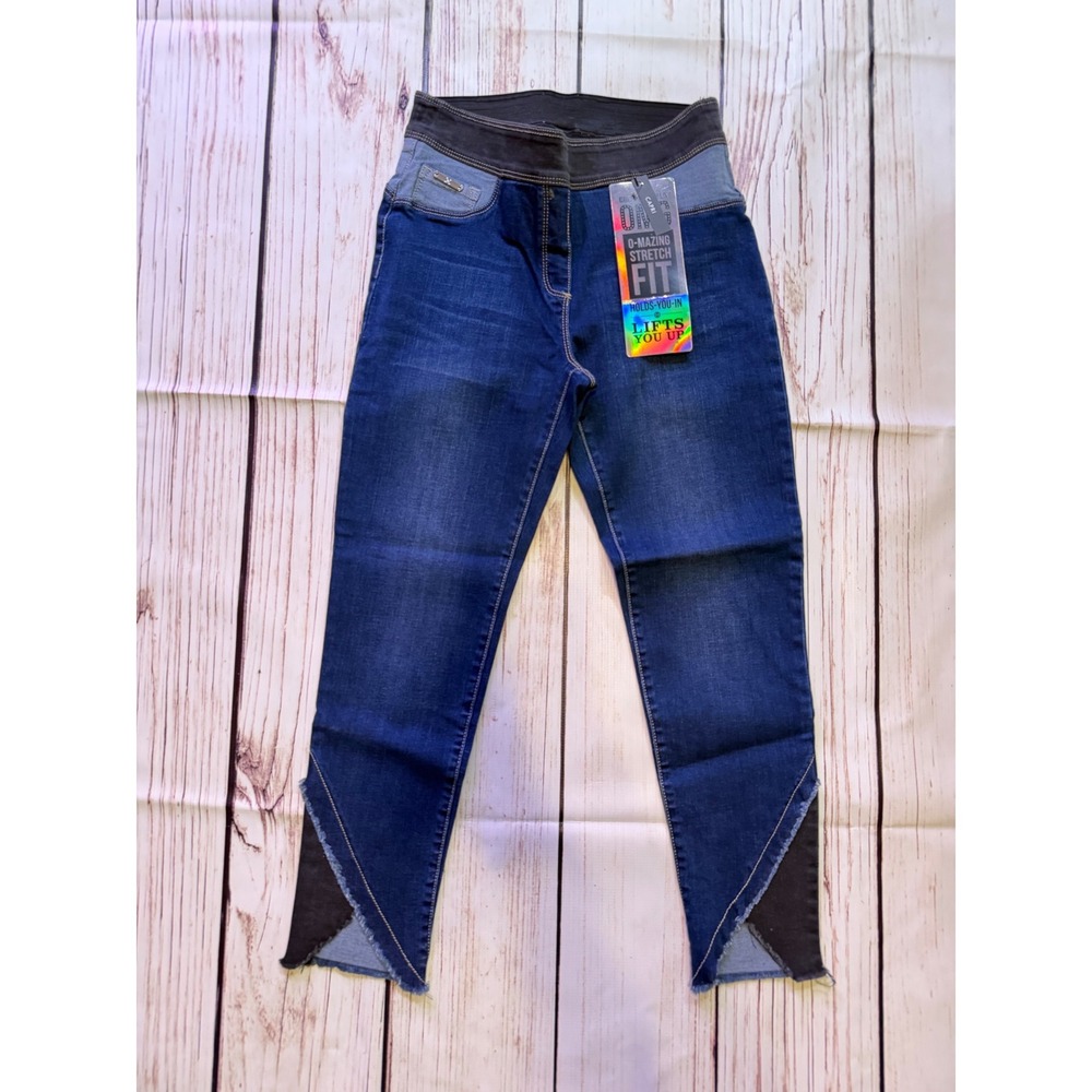 Coco + Carmen O-Mazing Stretch Fit Capri Jeans Blue Multi Crossover Hem Small